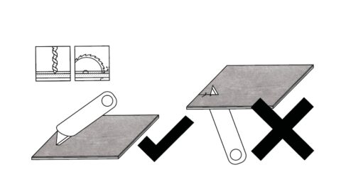 Los mecanizados mecánicos, como cortar, serrar, perforar o taladrar los paneles de diseño, siempre se realizan desde la parte superior de la decoración y no desde la parte posterior.